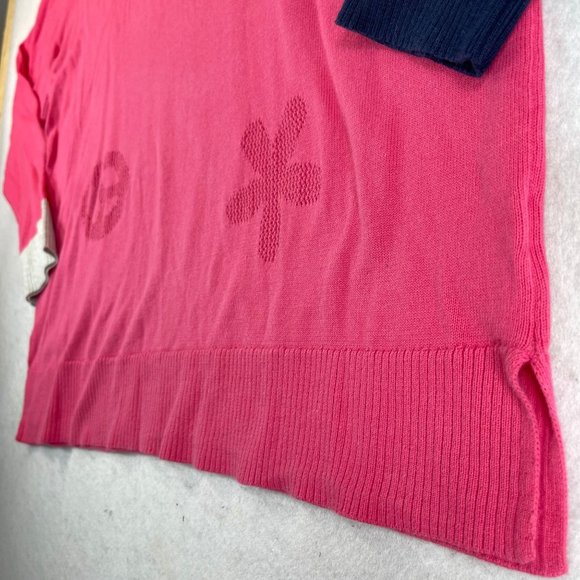 LISA TODD Womens L Pink Good Vibrations Stars Heart Pullover Sweater Color Cuffs - Picture 4 of 10